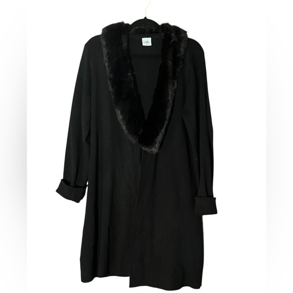CABI BLACK FAUX FUR DYNASTY LONG CARDIGAN GREAT COND SIZE LARGE - Picture 3 of 8